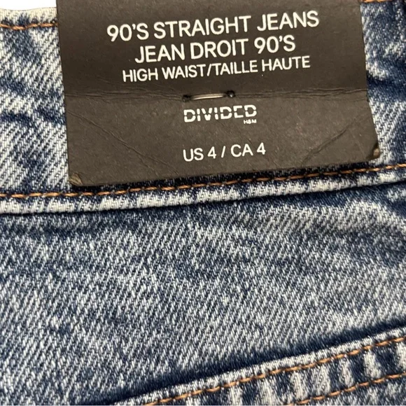 NEW H&M Divided 90s Straight Jeans Women’s Size 4 High Waist Acid Wash Denim - Picture 3 of 11